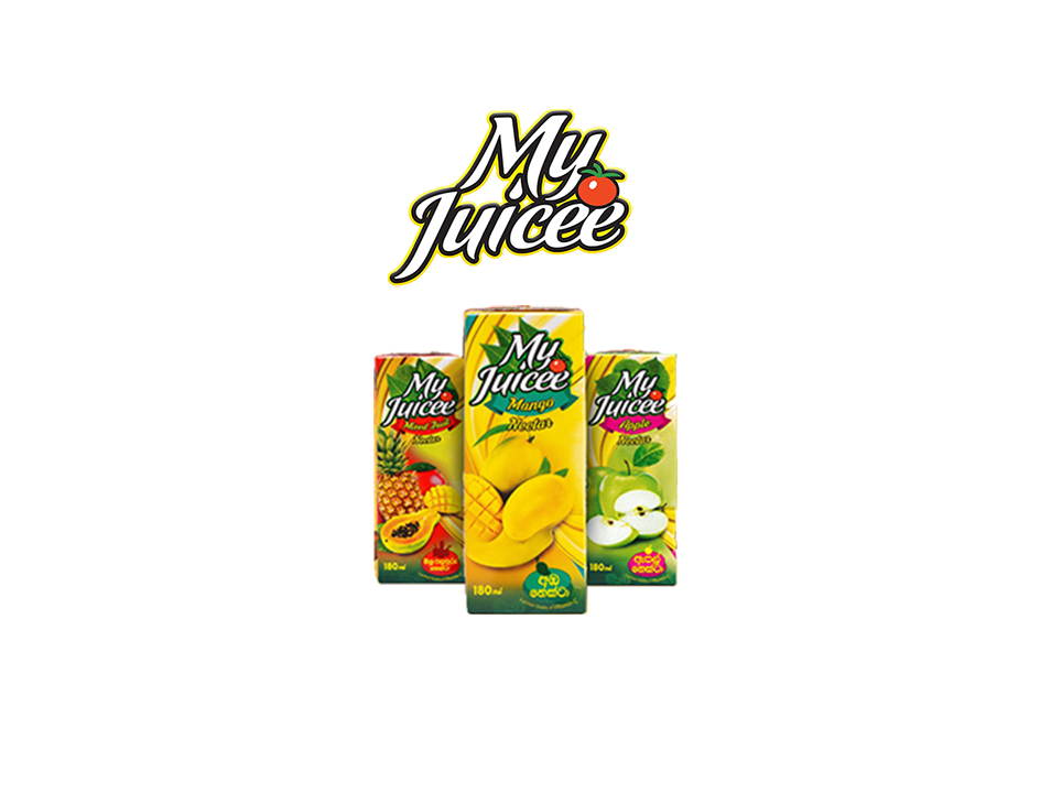 My Juicee logo, apple, mango,mixed fruit